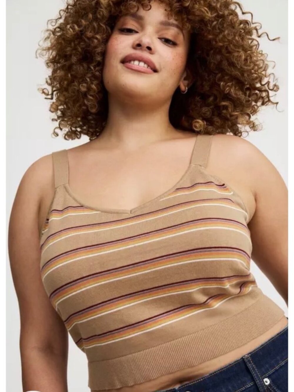 Torrid 2 Striped Knit Sleeveless Tank Top Beige Multicolor Size 2x